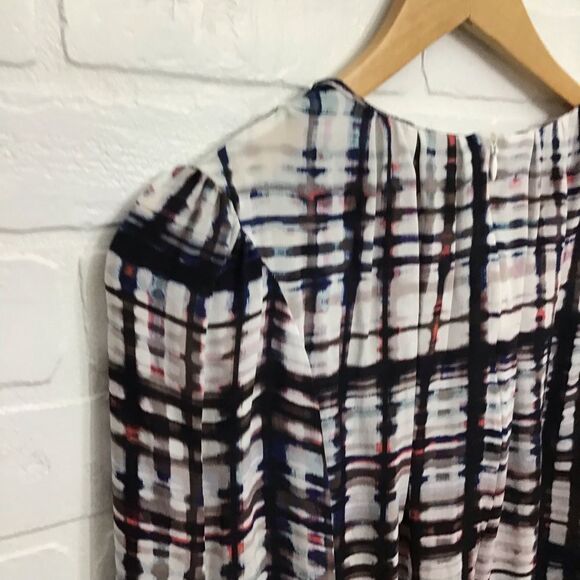 PARKER 100% silk button down blouse small black white pink - Picture 5 of 11